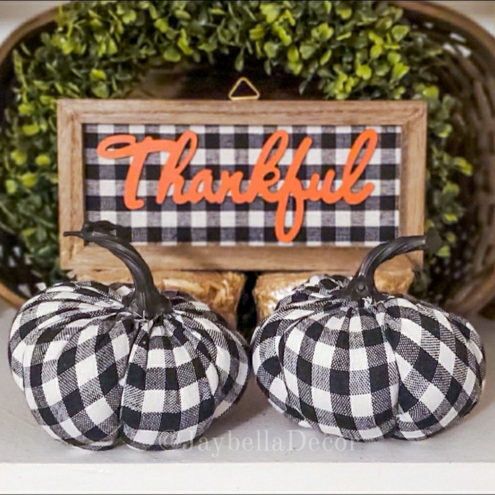 Set of 2 Buffalo Plaid Pumpkins for Fall Decor
